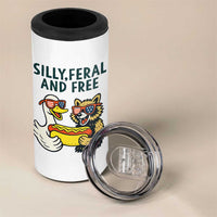 Silly Feral and Free 4 in 1 Can Cooler Tumbler Funny Goose and Raccoon 4th of July Patriotic - Wonder Print Shop
