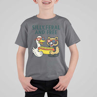 Silly Feral and Free T Shirt For Kid Funny Goose and Raccoon 4th of July Patriotic - Wonder Print Shop