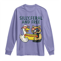 Silly Feral and Free Long Sleeve Shirt Funny Goose and Raccoon 4th of July Patriotic - Wonder Print Shop