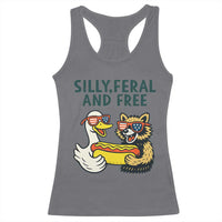 Silly Feral and Free Racerback Tank Top Funny Goose and Raccoon 4th of July Patriotic - Wonder Print Shop