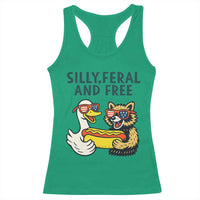 Silly Feral and Free Racerback Tank Top Funny Goose and Raccoon 4th of July Patriotic - Wonder Print Shop