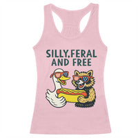Silly Feral and Free Racerback Tank Top Funny Goose and Raccoon 4th of July Patriotic - Wonder Print Shop