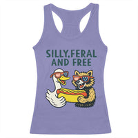 Silly Feral and Free Racerback Tank Top Funny Goose and Raccoon 4th of July Patriotic - Wonder Print Shop