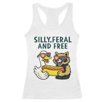 Silly Feral and Free Racerback Tank Top Funny Goose and Raccoon 4th of July Patriotic - Wonder Print Shop
