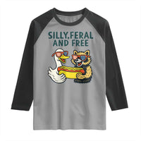Silly Feral and Free Raglan Shirt Funny Goose and Raccoon 4th of July Patriotic - Wonder Print Shop