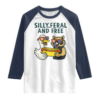 Silly Feral and Free Raglan Shirt Funny Goose and Raccoon 4th of July Patriotic - Wonder Print Shop
