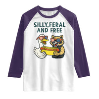 Silly Feral and Free Raglan Shirt Funny Goose and Raccoon 4th of July Patriotic - Wonder Print Shop