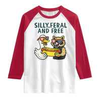 Silly Feral and Free Raglan Shirt Funny Goose and Raccoon 4th of July Patriotic - Wonder Print Shop