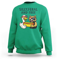 Silly Feral and Free Sweatshirt Funny Goose and Raccoon 4th of July Patriotic - Wonder Print Shop