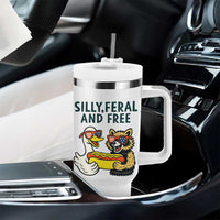 Silly Feral and Free Tumbler With Handle Funny Goose and Raccoon 4th of July Patriotic - Wonder Print Shop