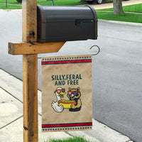 Silly Feral and Free Garden Flag Funny Goose and Raccoon 4th of July Patriotic