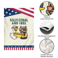 Silly Feral and Free Garden Flag Funny Goose and Raccoon 4th of July Patriotic