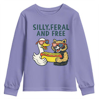 Silly Feral and Free Youth Sweatshirt Funny Goose and Raccoon 4th of July Patriotic - Wonder Print Shop