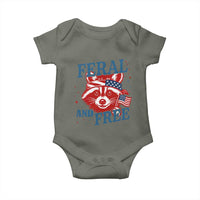 Funny Feral and Free Raccoon Baby Onesie Patriotic Bandana Animal 4th of July US Flag - Wonder Print Shop
