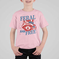 Funny Feral and Free Raccoon T Shirt For Kid Patriotic Bandana Animal 4th of July US Flag - Wonder Print Shop