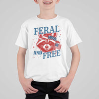 Funny Feral and Free Raccoon T Shirt For Kid Patriotic Bandana Animal 4th of July US Flag - Wonder Print Shop