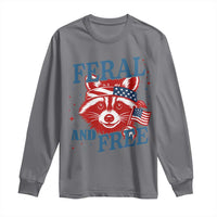 Funny Feral and Free Raccoon Long Sleeve Shirt Patriotic Bandana Animal 4th of July US Flag - Wonder Print Shop
