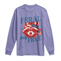 Funny Feral and Free Raccoon Long Sleeve Shirt Patriotic Bandana Animal 4th of July US Flag - Wonder Print Shop