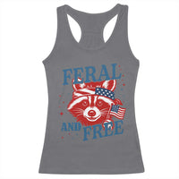 Funny Feral and Free Raccoon Racerback Tank Top Patriotic Bandana Animal 4th of July US Flag - Wonder Print Shop