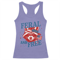 Funny Feral and Free Raccoon Racerback Tank Top Patriotic Bandana Animal 4th of July US Flag - Wonder Print Shop