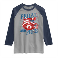 Funny Feral and Free Raccoon Raglan Shirt Patriotic Bandana Animal 4th of July US Flag - Wonder Print Shop