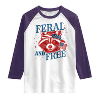 Funny Feral and Free Raccoon Raglan Shirt Patriotic Bandana Animal 4th of July US Flag - Wonder Print Shop