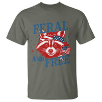 Funny Feral and Free Raccoon T Shirt Patriotic Bandana Animal 4th of July US Flag - Wonder Print Shop