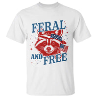 Funny Feral and Free Raccoon T Shirt Patriotic Bandana Animal 4th of July US Flag - Wonder Print Shop