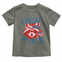 Funny Feral and Free Raccoon Toddler T Shirt Patriotic Bandana Animal 4th of July US Flag - Wonder Print Shop