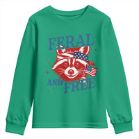 Funny Feral and Free Raccoon Youth Sweatshirt Patriotic Bandana Animal 4th of July US Flag - Wonder Print Shop