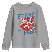 Funny Feral and Free Raccoon Youth Sweatshirt Patriotic Bandana Animal 4th of July US Flag - Wonder Print Shop