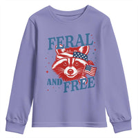 Funny Feral and Free Raccoon Youth Sweatshirt Patriotic Bandana Animal 4th of July US Flag - Wonder Print Shop