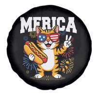 Merica Cat Spare Tire Cover Funny 4th of July Hot Dog and Fireworks Patriotic USA Flag - Wonder Print Shop