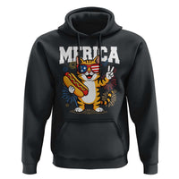 Merica Cat Hoodie Funny 4th of July Hot Dog and Fireworks Patriotic USA Flag - Wonder Print Shop
