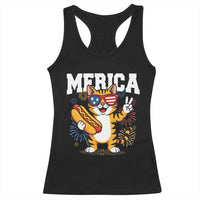 Merica Cat Racerback Tank Top Funny 4th of July Hot Dog and Fireworks Patriotic USA Flag - Wonder Print Shop