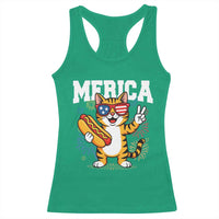 Merica Cat Racerback Tank Top Funny 4th of July Hot Dog and Fireworks Patriotic USA Flag - Wonder Print Shop