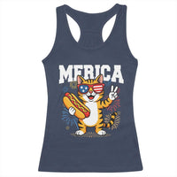 Merica Cat Racerback Tank Top Funny 4th of July Hot Dog and Fireworks Patriotic USA Flag - Wonder Print Shop