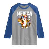 Merica Cat Raglan Shirt Funny 4th of July Hot Dog and Fireworks Patriotic USA Flag - Wonder Print Shop