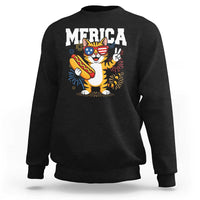 Merica Cat Sweatshirt Funny 4th of July Hot Dog and Fireworks Patriotic USA Flag - Wonder Print Shop
