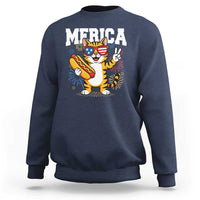 Merica Cat Sweatshirt Funny 4th of July Hot Dog and Fireworks Patriotic USA Flag - Wonder Print Shop