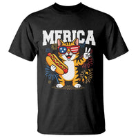 Merica Cat T Shirt Funny 4th of July Hot Dog and Fireworks Patriotic USA Flag - Wonder Print Shop