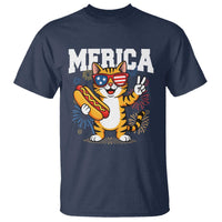 Merica Cat T Shirt Funny 4th of July Hot Dog and Fireworks Patriotic USA Flag - Wonder Print Shop