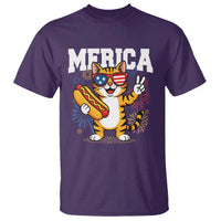 Merica Cat T Shirt Funny 4th of July Hot Dog and Fireworks Patriotic USA Flag - Wonder Print Shop