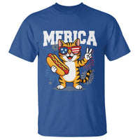Merica Cat T Shirt Funny 4th of July Hot Dog and Fireworks Patriotic USA Flag - Wonder Print Shop