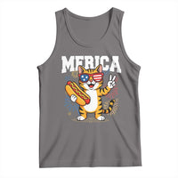 Merica Cat Tank Top Funny 4th of July Hot Dog and Fireworks Patriotic USA Flag - Wonder Print Shop