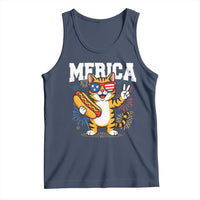 Merica Cat Tank Top Funny 4th of July Hot Dog and Fireworks Patriotic USA Flag - Wonder Print Shop