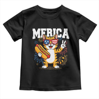 Merica Cat Toddler T Shirt Funny 4th of July Hot Dog and Fireworks Patriotic USA Flag - Wonder Print Shop