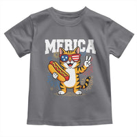 Merica Cat Toddler T Shirt Funny 4th of July Hot Dog and Fireworks Patriotic USA Flag - Wonder Print Shop
