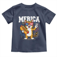Merica Cat Toddler T Shirt Funny 4th of July Hot Dog and Fireworks Patriotic USA Flag - Wonder Print Shop
