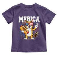 Merica Cat Toddler T Shirt Funny 4th of July Hot Dog and Fireworks Patriotic USA Flag - Wonder Print Shop
